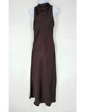 Zara Brown Halter Neck Midi Slip Dress Size S NEW NO BELT